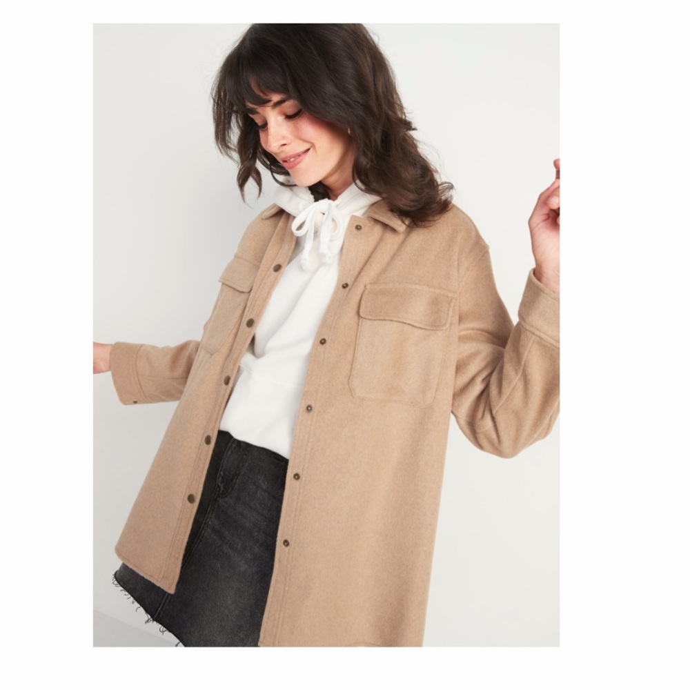 Tan Shacket Jacket Flannel Button Down Shirt - image 1